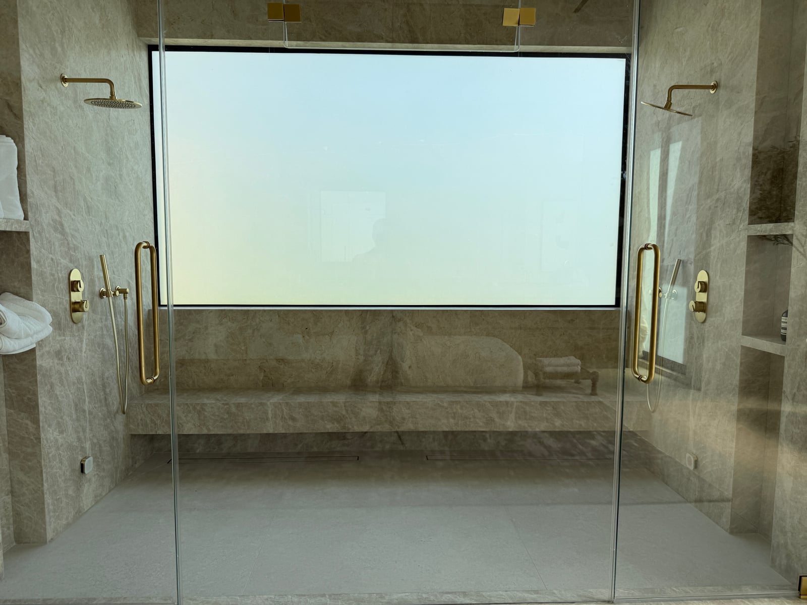 The same bathroom window switched to frosted, opaque privacy mode